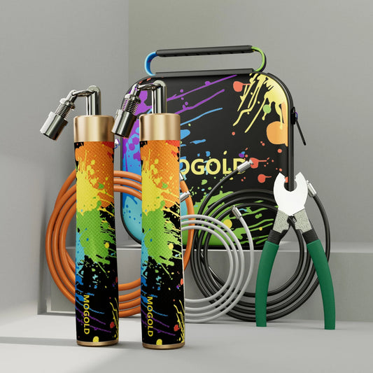 MOGOLD Graffiti Design Skipping Rope – Triple Ropes (4.0/6.0/8.0 mm), Freely Interchangeable & Portable Fitness Tool
