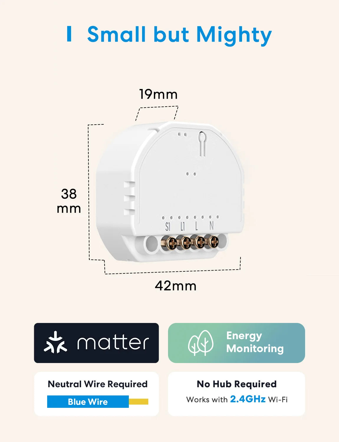 Meross Matter Smart Wi-Fi In-Wall Switch with Energy Monitor DIY Switch Work With One-Gang/Single-Pole Switch
