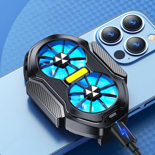 Dual Fan Mobile Phone Radiator Plug-in/Rechargeable Cell Phone Cooling Fan Type-C with Blue Light for Android Smartphones iPhone