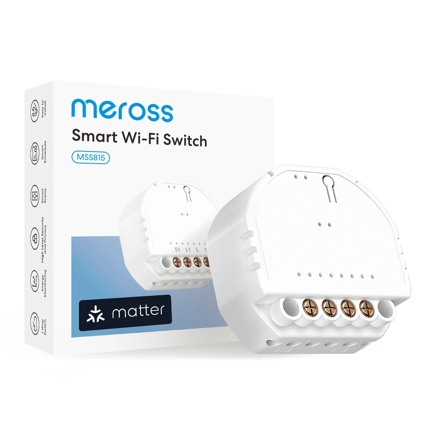 Meross Matter Smart Wi-Fi In-Wall Switch with Energy Monitor DIY Switch Work With One-Gang/Single-Pole Switch