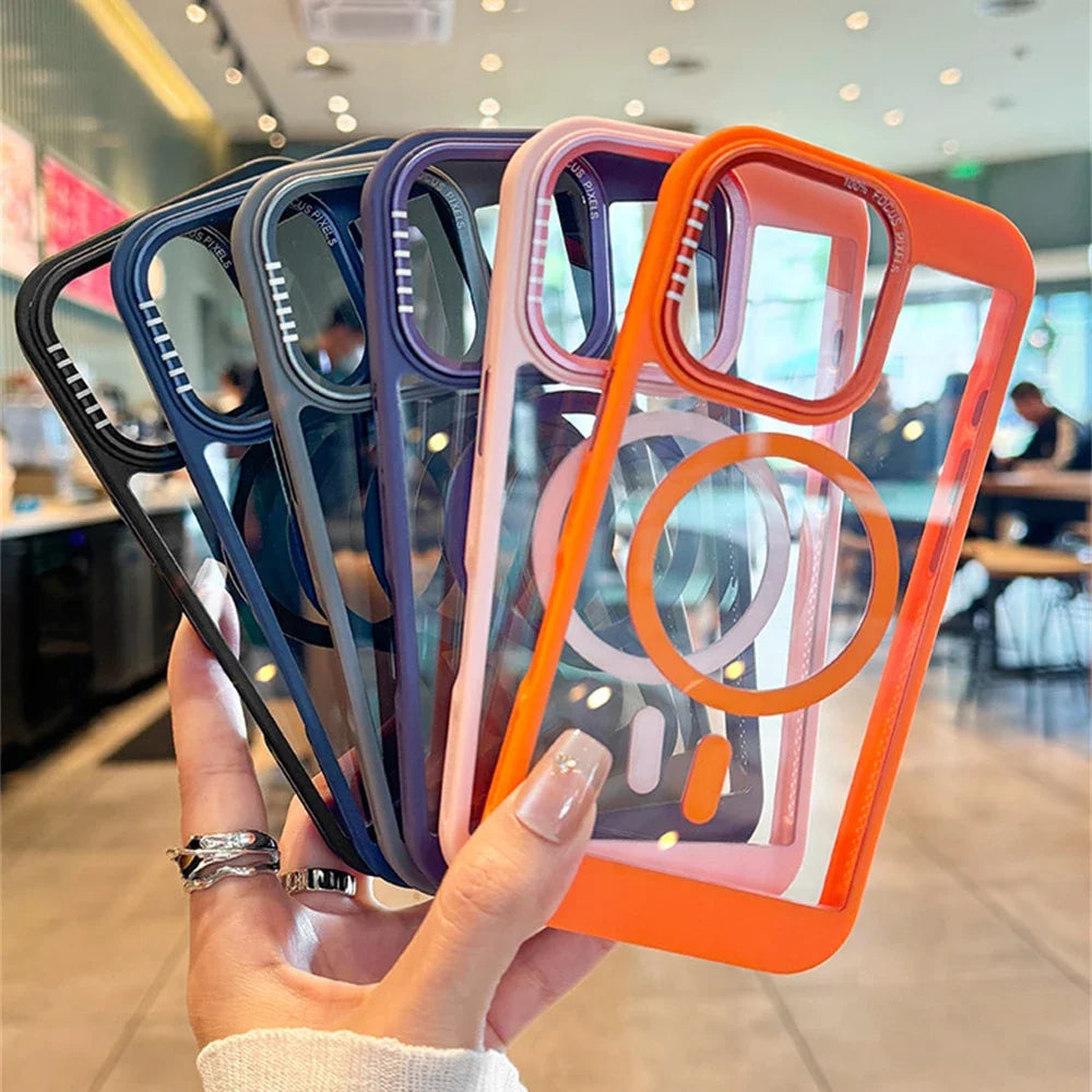 Luxury Clear For Magsafe Heat Dissipation Frame Phone Case For iPhone 16 15 14 13 13 12 11 Pro Max Acrylic Protective Back Cover