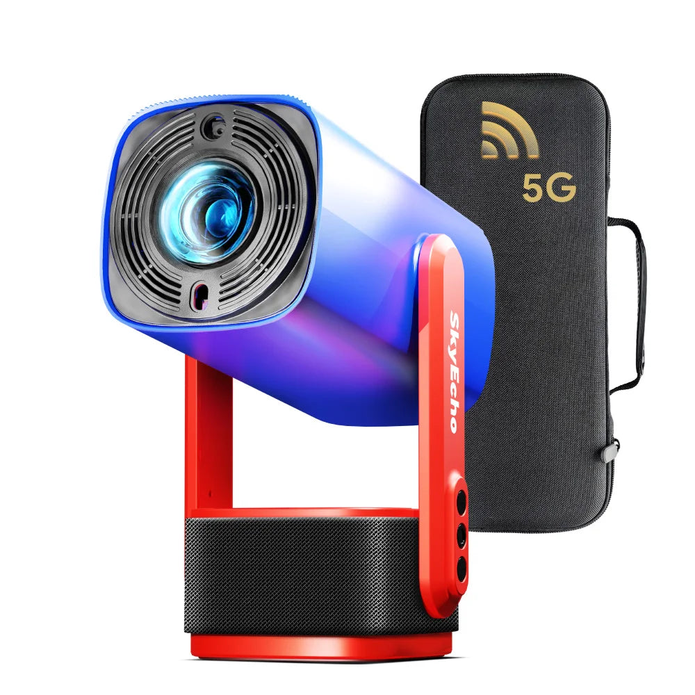 SkyEcho Mini Projector 1080P Home Theater 4K Video Projector Android OS 150'' Projection Size WiFi Bluetooth 5.2 Smart Projector