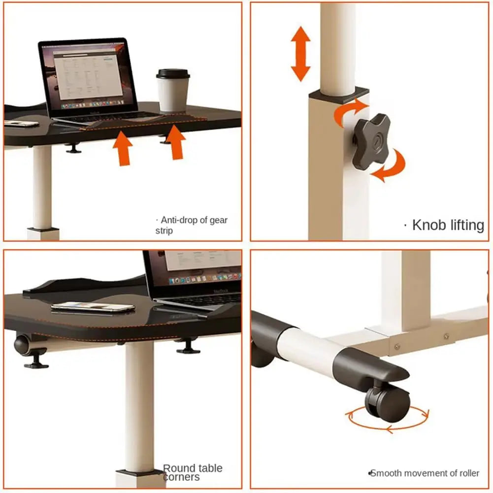 Foldable Standing Desk with Wheels 27.2-35.4" Height Adjustable Mobile Overbed Tables Metal Frame Portable Laptop Desk Bedroom