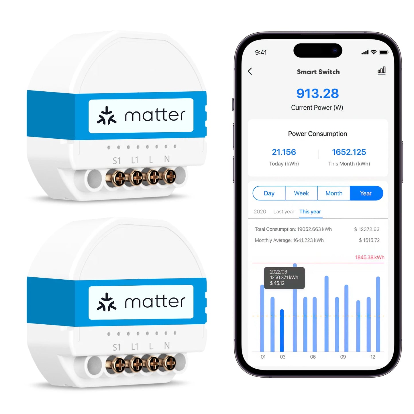 Meross Matter Smart Wi-Fi In-Wall Switch with Energy Monitor DIY Switch Work With One-Gang/Single-Pole Switch