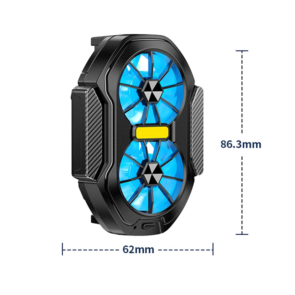 Dual Fan Mobile Phone Radiator Plug-in/Rechargeable Cell Phone Cooling Fan Type-C with Blue Light for Android Smartphones iPhone