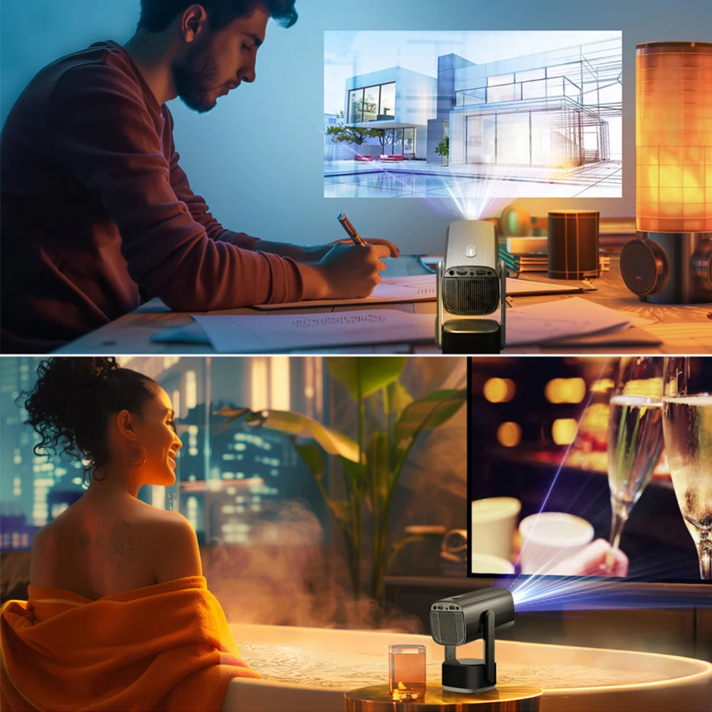 SkyEcho Mini Projector 1080P Home Theater 4K Video Projector Android OS 150'' Projection Size WiFi Bluetooth 5.2 Smart Projector