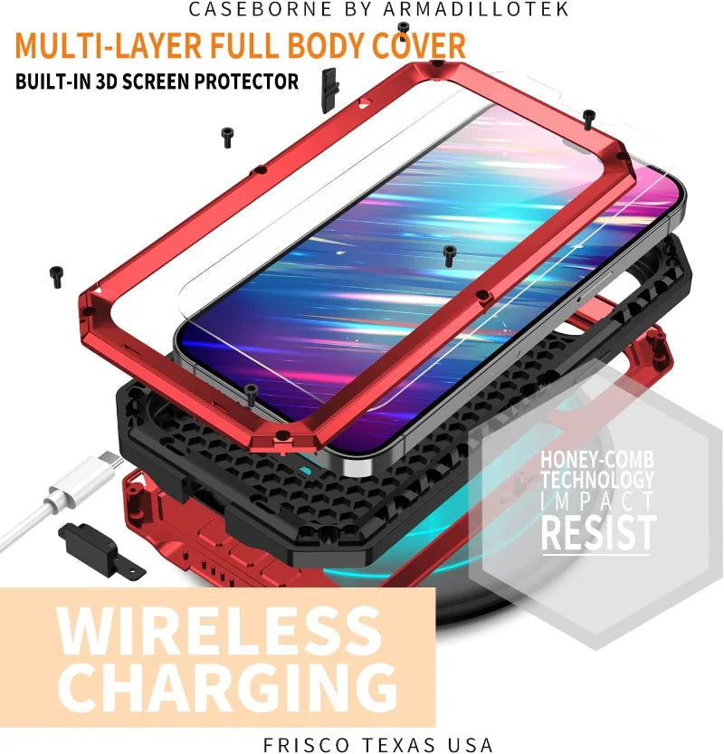 Rugged Metal Phone Case For iPhone 16 15 13 Pro Max 14 Plus Heavy Duty Military Shell Slide Lens Cover Screen Protector