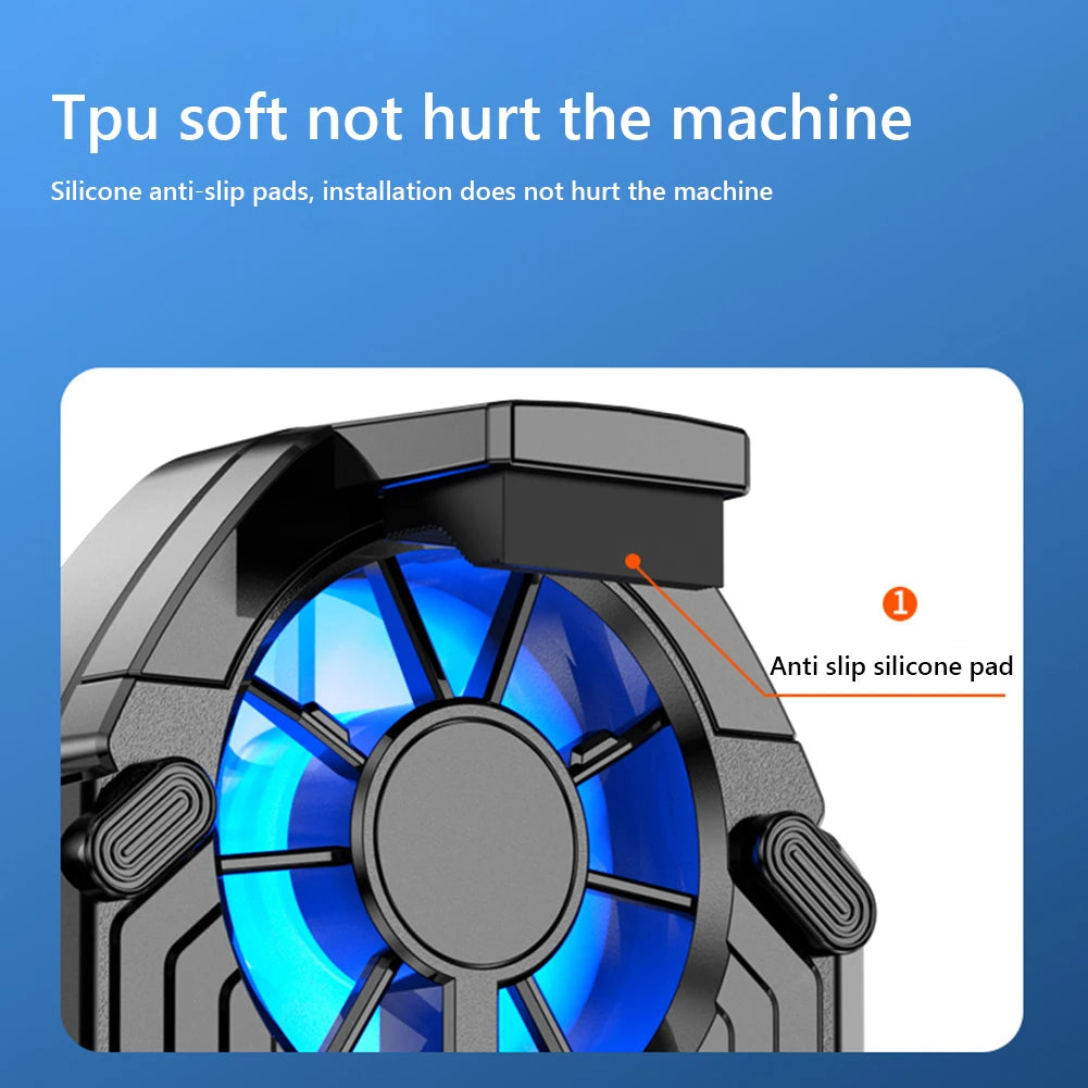 Dual Fan Mobile Phone Radiator Plug-in/Rechargeable Cell Phone Cooling Fan Type-C with Blue Light for Android Smartphones iPhone