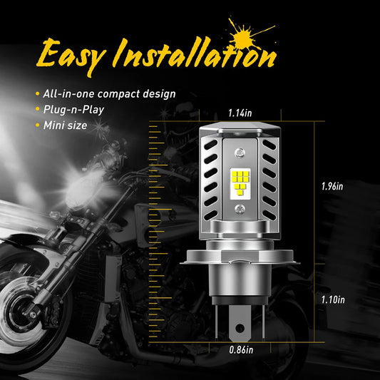 AUXITO 1Pcs H4 LED Motorcycle Headlight Bulb CSP Fanless 6500K H4 9003 HB2 LED Hi/Lo High and Low Beam Car Motorbike Headlamp