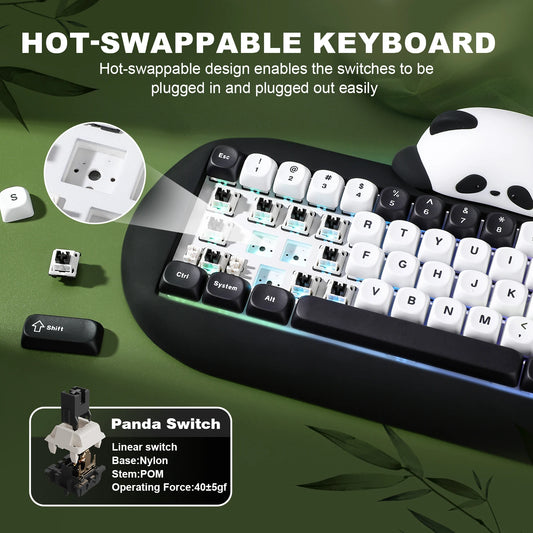 YUNZII C68 Panda Bluetooth Wireless Mechanical Gamer Keyboard, 65% Gaming Keyboard with Linear Switch&PBT Keycaps for PC/Tablets