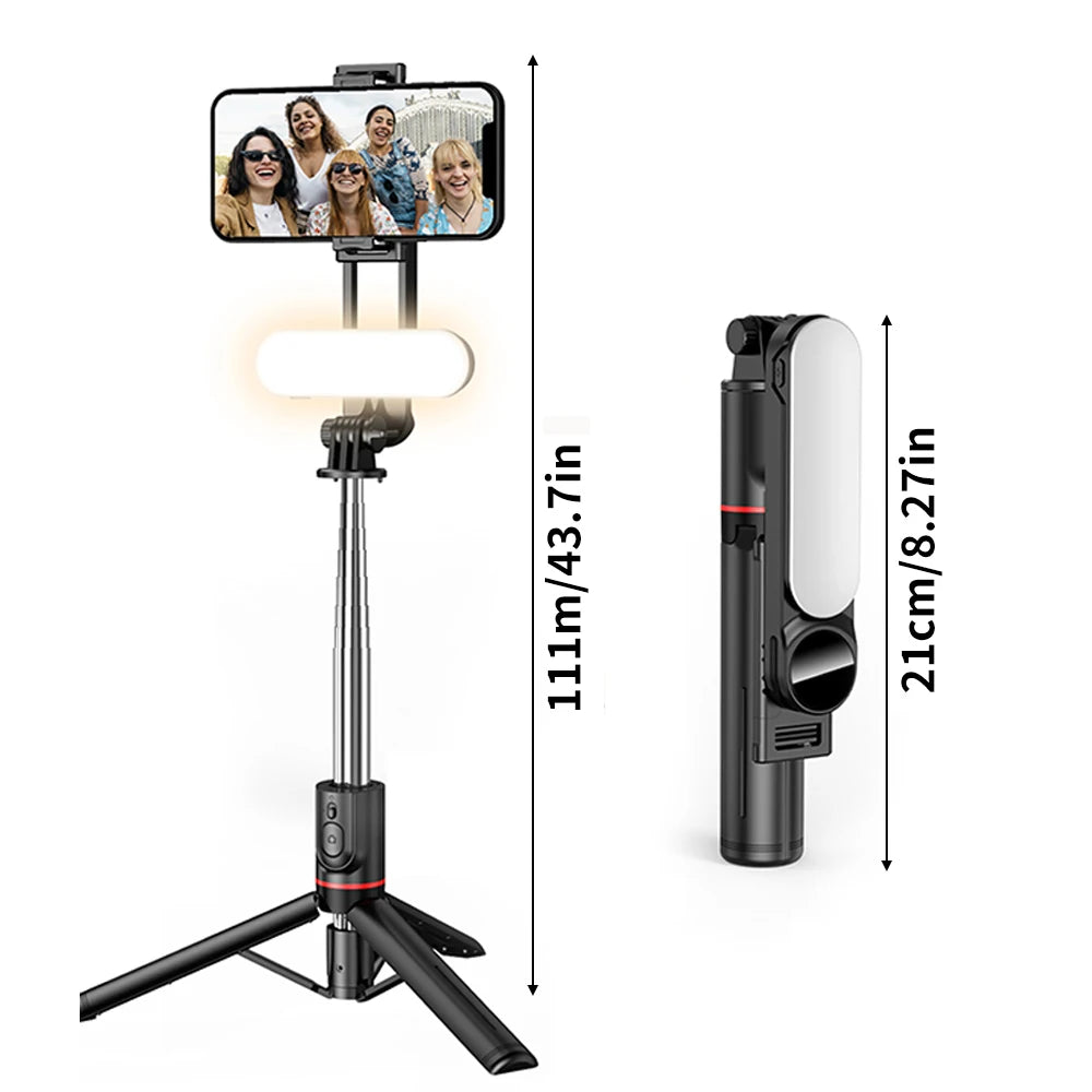Wireless Selfie Stick Tripod Stand with Detachable Fill Light Remote Control Aluminum Alloy Stable Shooting Vlog Live Streaming