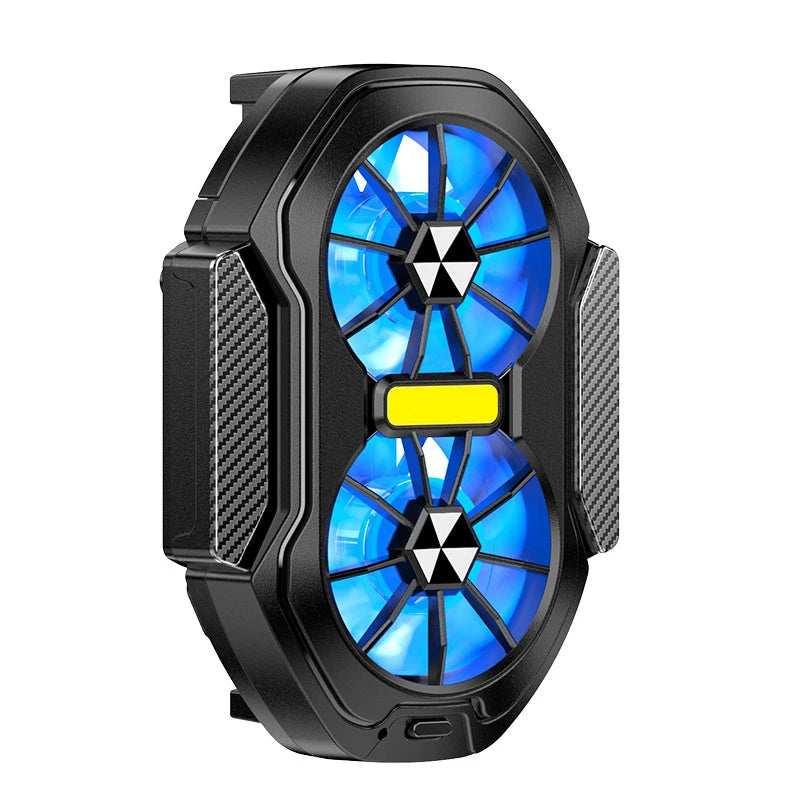 Dual Fan Mobile Phone Radiator Plug-in/Rechargeable Cell Phone Cooling Fan Type-C with Blue Light for Android Smartphones iPhone
