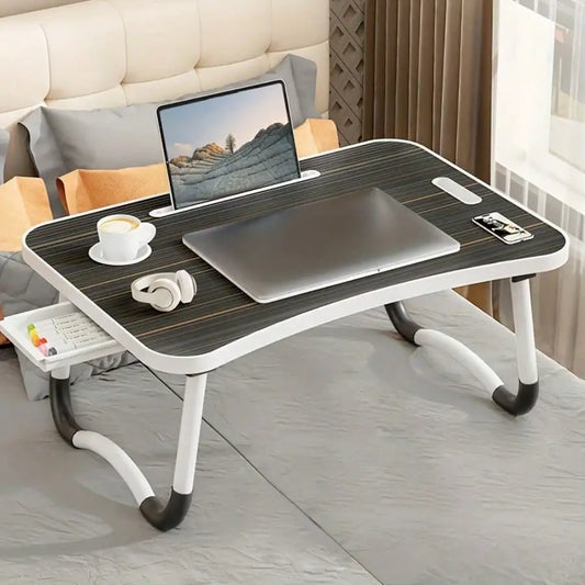 Portable Laptop Desk with  Cup Holder, Tablet Slot, and Lifting Handle - Foldable Laptop Table for Working,