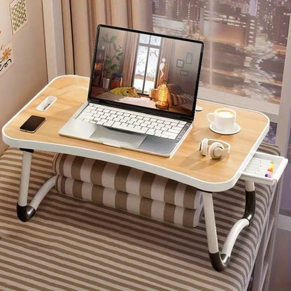 Portable Laptop Desk with  Cup Holder, Tablet Slot, and Lifting Handle - Foldable Laptop Table for Working,