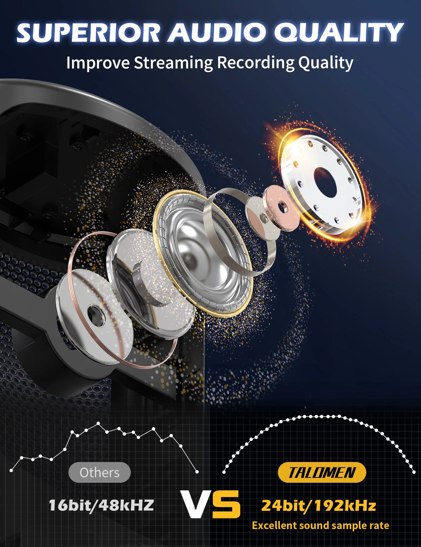 Gaming USB Microphone for PC, Podcast Condenser Mic with RGB Lights, Mute, Gain Knob, Computer Desktop Mic with Metal Stand, Pop