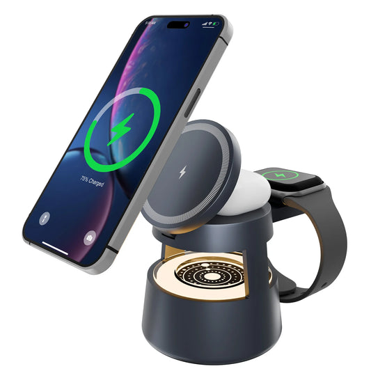 4 in 1 Magnetic Wireless Charger Fast Charging Station 15W Foldable Night Light Multiple Devices Apple IWatch Ultra Airpods