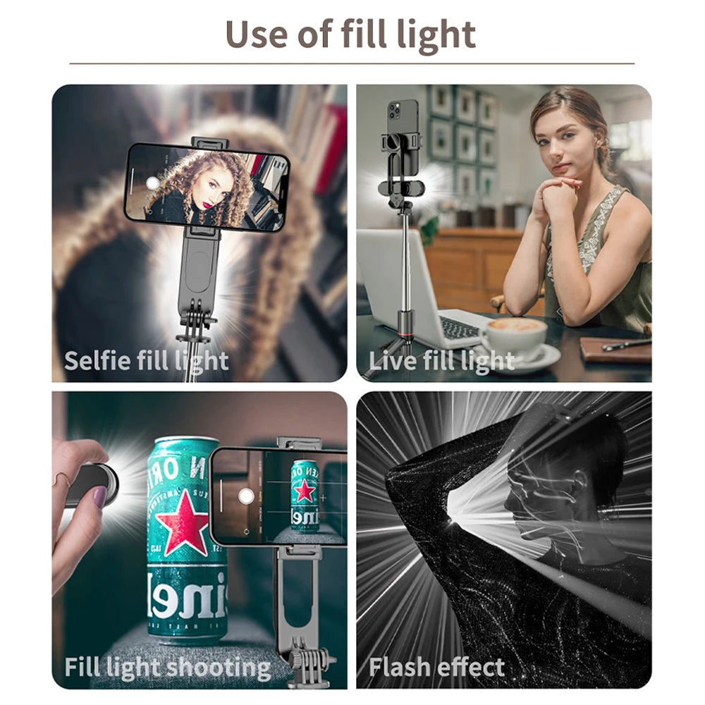 Wireless Selfie Stick Tripod Stand with Detachable Fill Light Remote Control Aluminum Alloy Stable Shooting Vlog Live Streaming