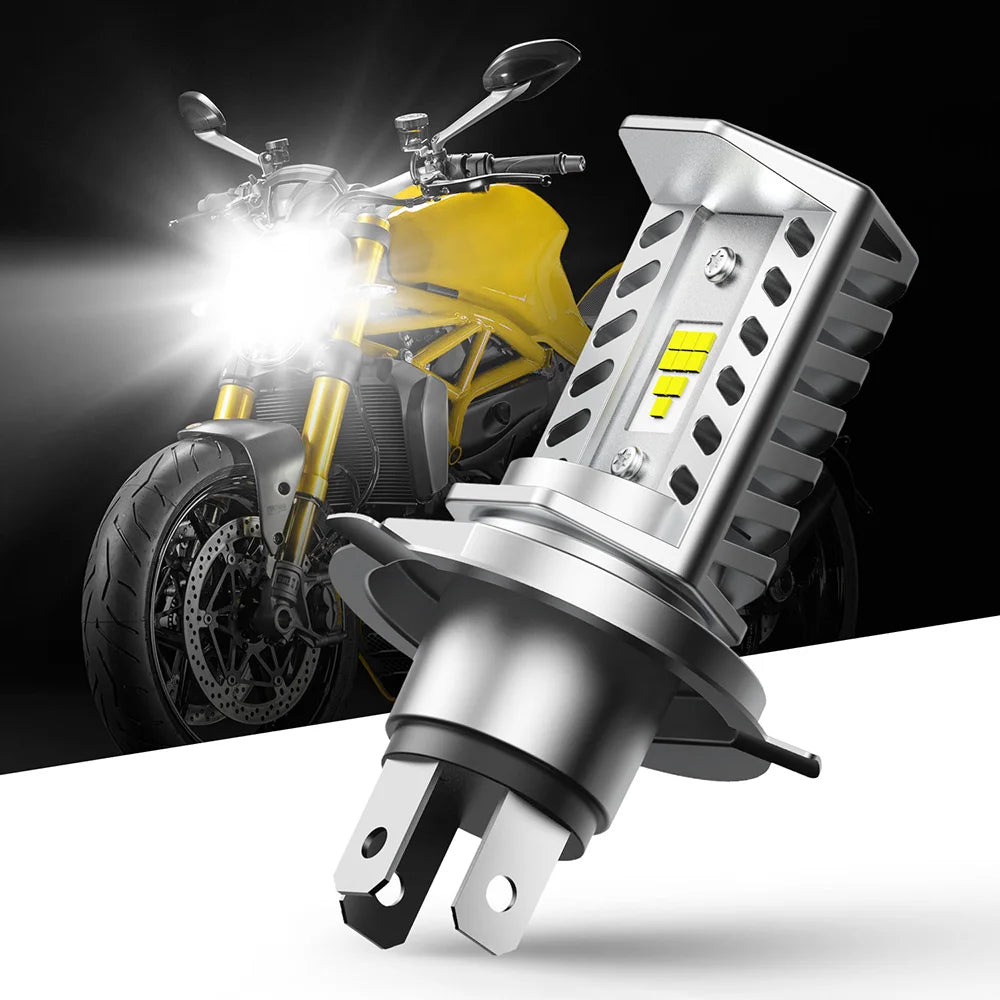 AUXITO 1Pcs H4 LED Motorcycle Headlight Bulb CSP Fanless 6500K H4 9003 HB2 LED Hi/Lo High and Low Beam Car Motorbike Headlamp