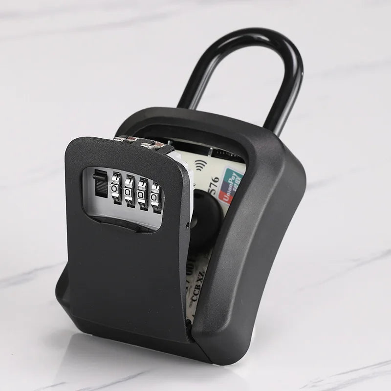 4 Digit Code Box Free Installation Outdoor Password Key Box Extended Locking Hook Steel Wire Hanging Key Storage Waterproof Key