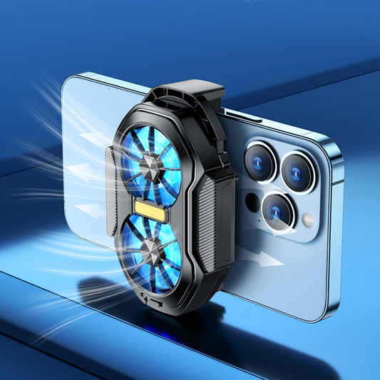 Dual Fan Mobile Phone Radiator Plug-in/Rechargeable Cell Phone Cooling Fan Type-C with Blue Light for Android Smartphones iPhone
