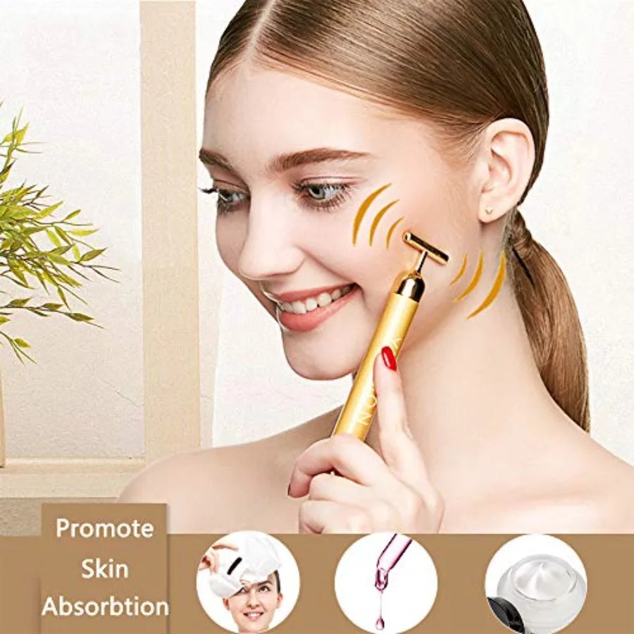 Yeamon 2 in 1 Face Massager Golden Facial Electric 3D Roller and T Shape Arm Eye se Massager Skin Care Tool