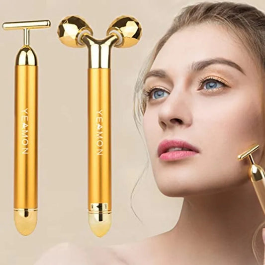 Yeamon 2 in 1 Face Massager Golden Facial Electric 3D Roller and T Shape Arm Eye se Massager Skin Care Tool