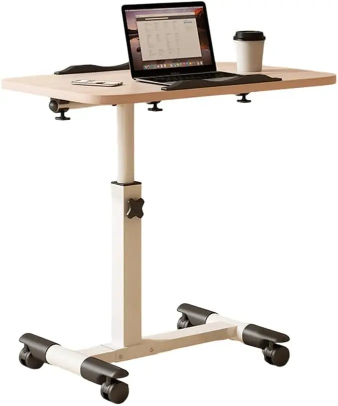 Foldable Standing Desk with Wheels 27.2-35.4" Height Adjustable Mobile Overbed Tables Metal Frame Portable Laptop Desk Bedroom