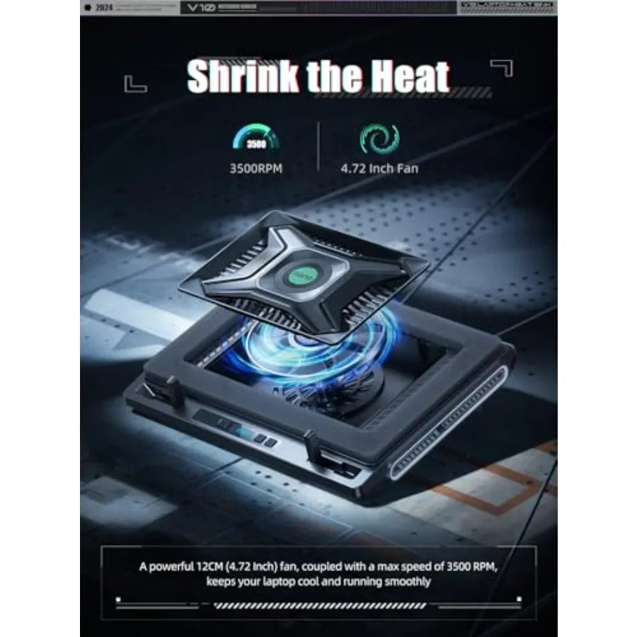 llano Laptop Cooler Gaming Laptop Cooling Pad with 3500RPM Turbofan 4.72 Inch External Fan Laptop Stand Adjustable Variable Spe