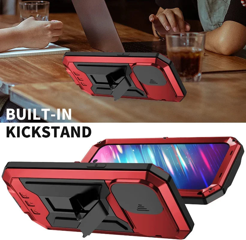 Rugged Metal Phone Case For iPhone 16 15 13 Pro Max 14 Plus Heavy Duty Military Shell Slide Lens Cover Screen Protector