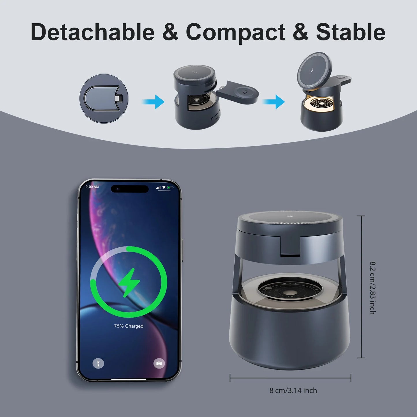 4 in 1 Magnetic Wireless Charger Fast Charging Station 15W Foldable Night Light Multiple Devices Apple IWatch Ultra Airpods