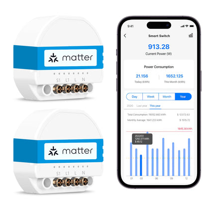 Meross Matter Smart Wi-Fi In-Wall Switch with Energy Monitor DIY Switch Work With One-Gang/Single-Pole Switch