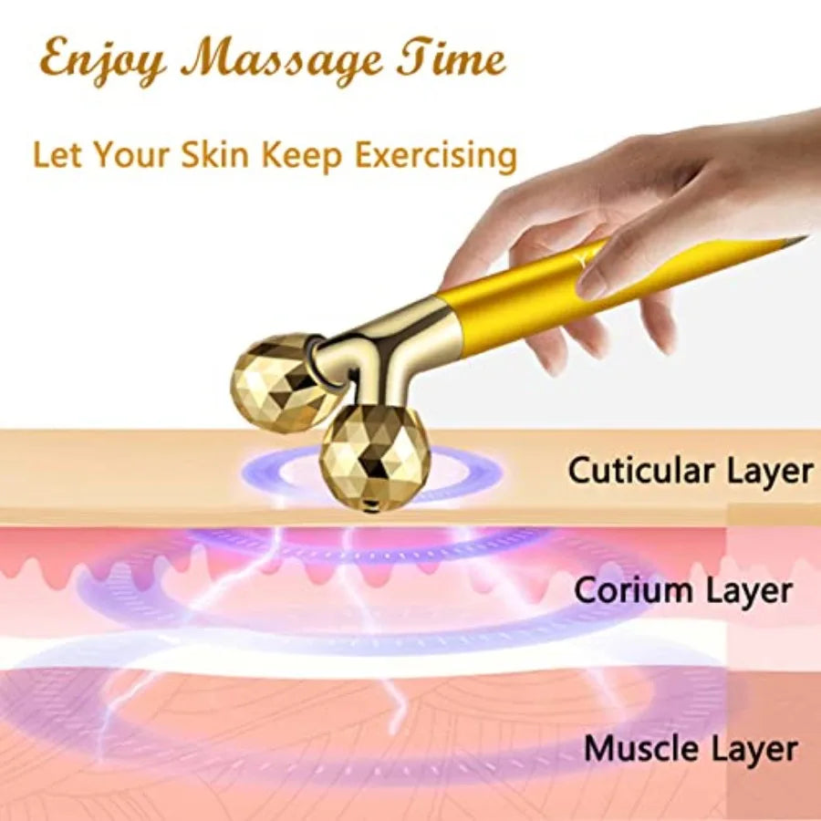 Yeamon 2 in 1 Face Massager Golden Facial Electric 3D Roller and T Shape Arm Eye se Massager Skin Care Tool