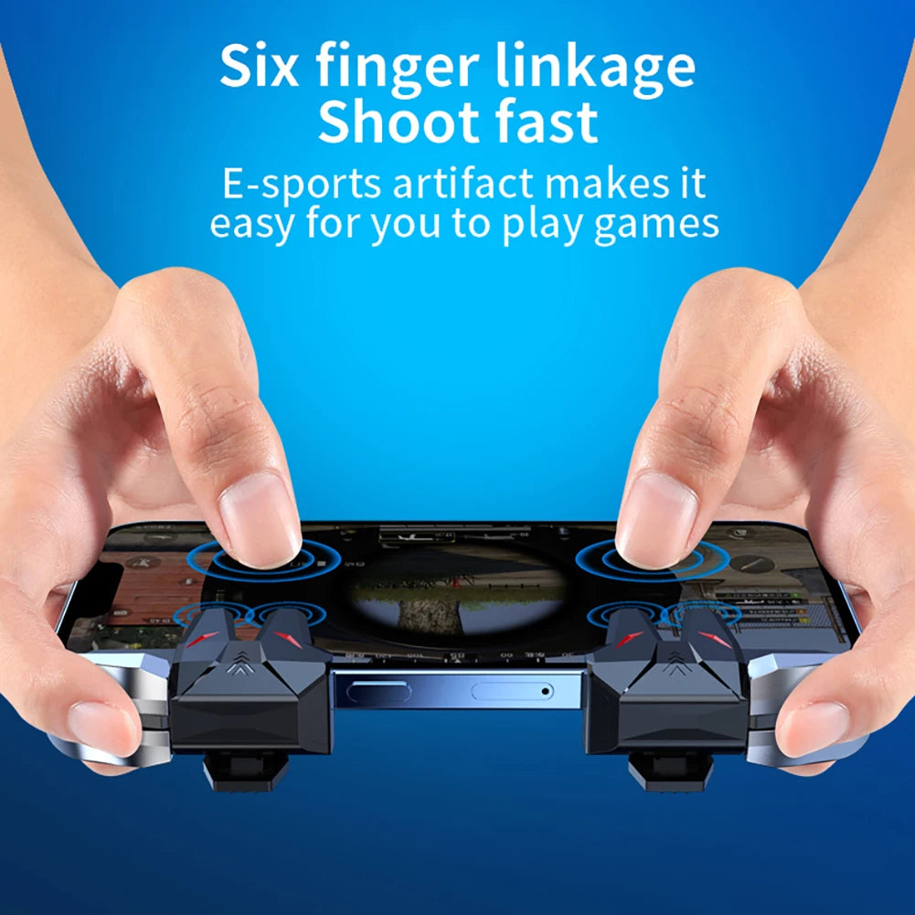 2pcs Mechanical 6 Finger Phone Trigger Gaming Gaming Artifact Game Controller Key Button Mobile Gaming Triggers for Pubg Mobile