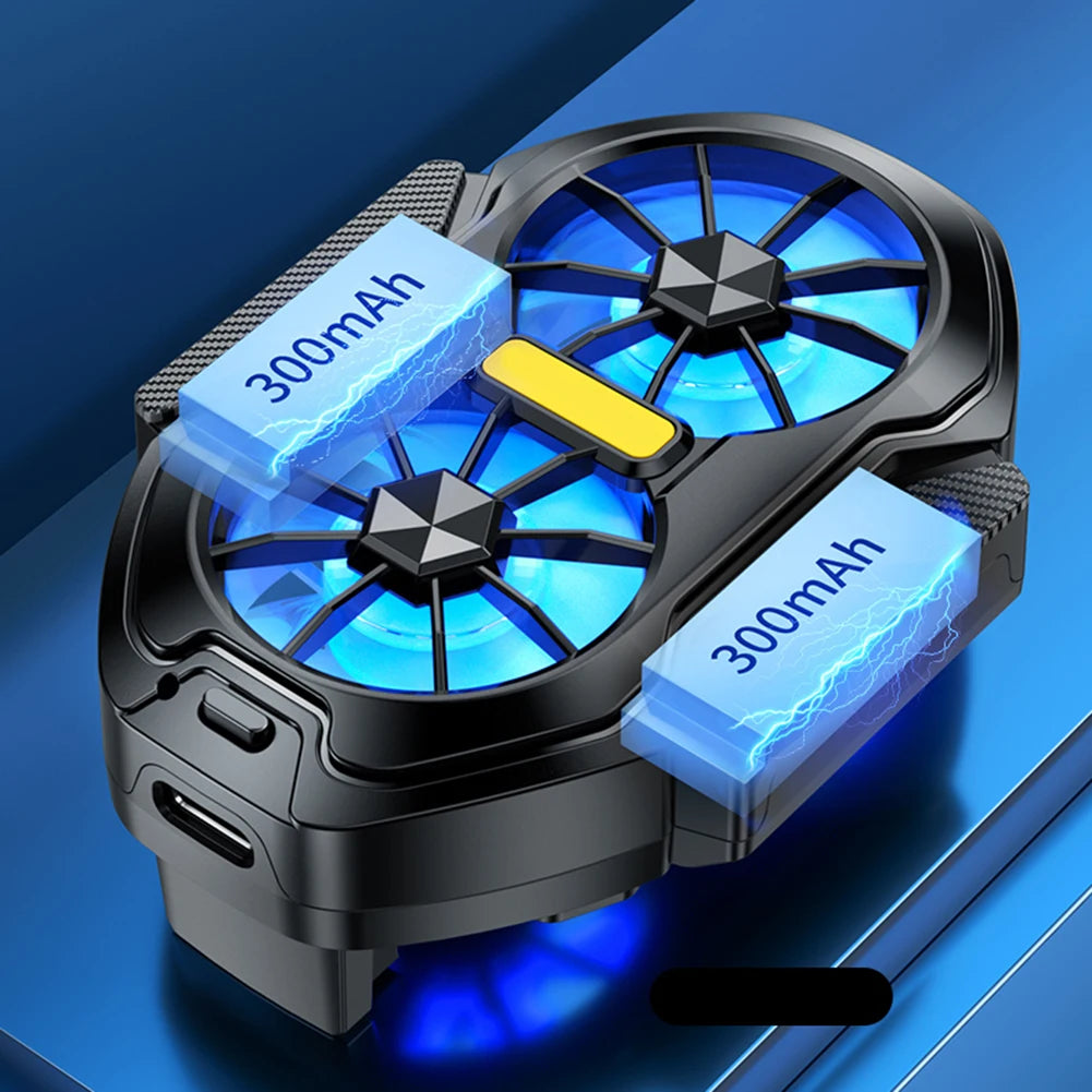 Dual Fan Mobile Phone Radiator Plug-in/Rechargeable Cell Phone Cooling Fan Type-C with Blue Light for Android Smartphones iPhone