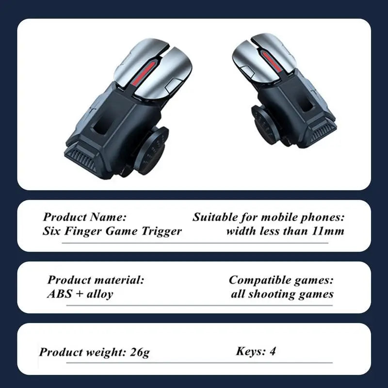 Mobile Game Trigger For PUBG Phone Gaming Controller 6 Finger Trigger Sensitive Shooting Gamepad L1 R1 Aim Keys Gaming Handle