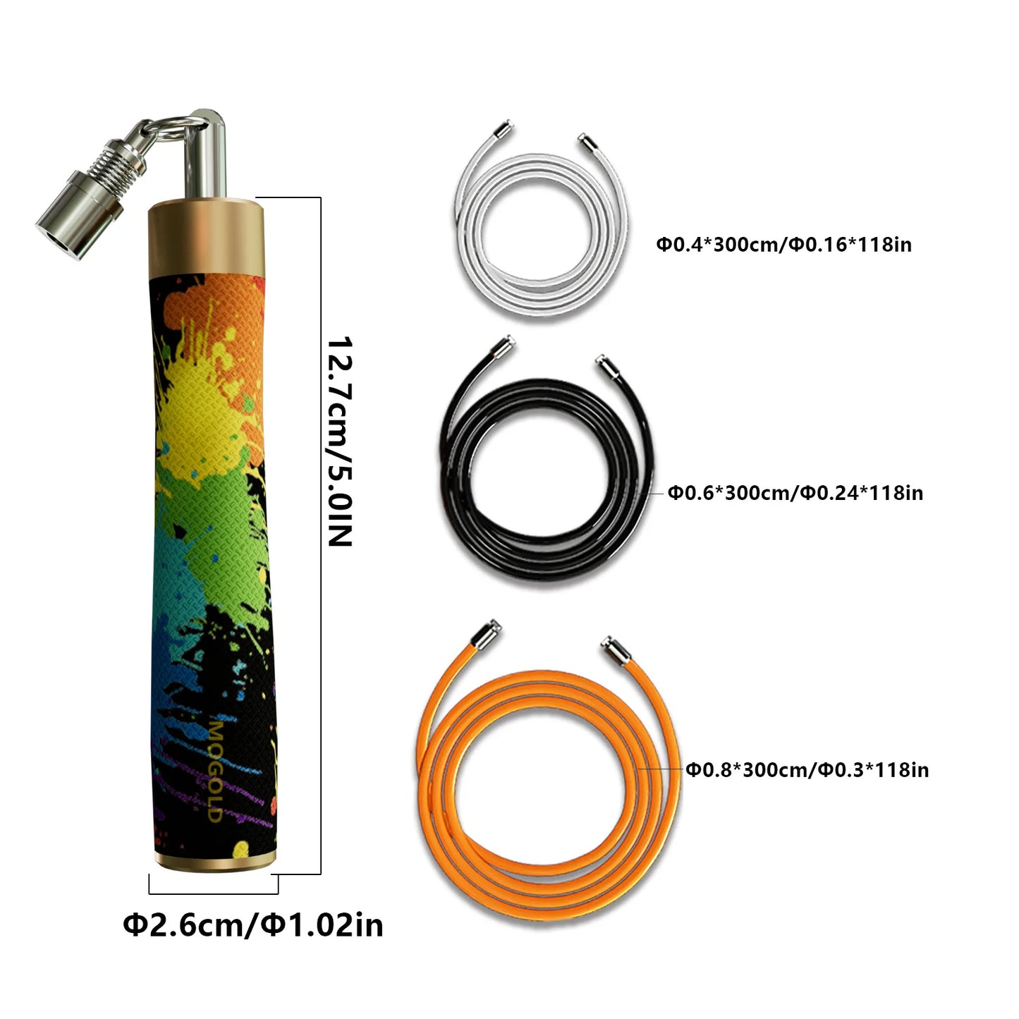 MOGOLD Graffiti Design Skipping Rope – Triple Ropes (4.0/6.0/8.0 mm), Freely Interchangeable & Portable Fitness Tool