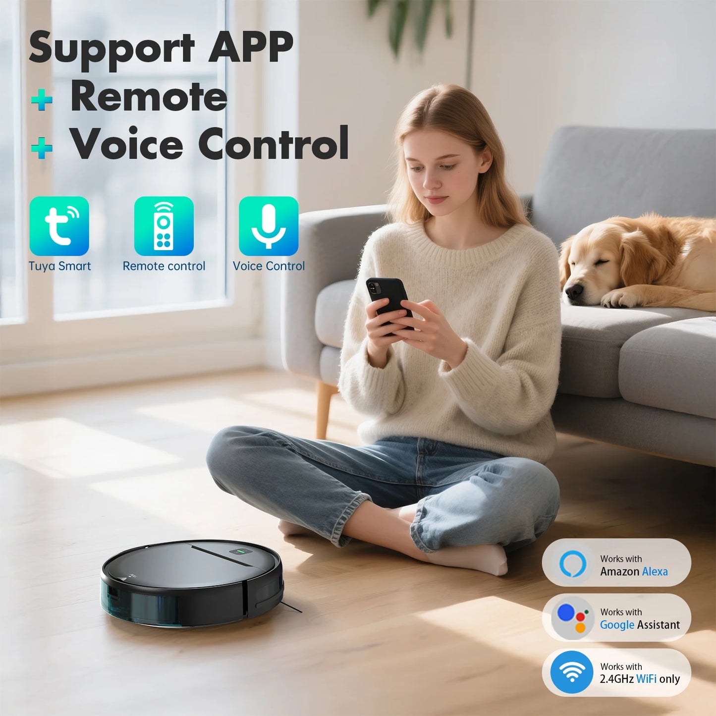 OMESER BR181 Robotic Vacuum 35KPa Auto-Charge/Vacuum-Mop 2-in-1 Programmable Cleaner Hardwood/Tile/Carpet Smart Cleaning System
