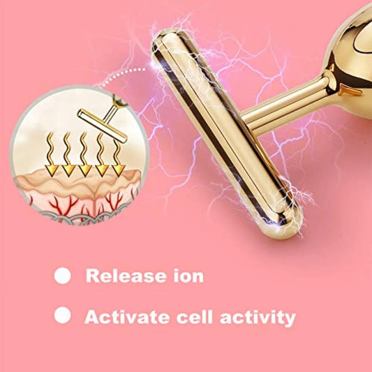 Yeamon 2 in 1 Face Massager Golden Facial Electric 3D Roller and T Shape Arm Eye se Massager Skin Care Tool