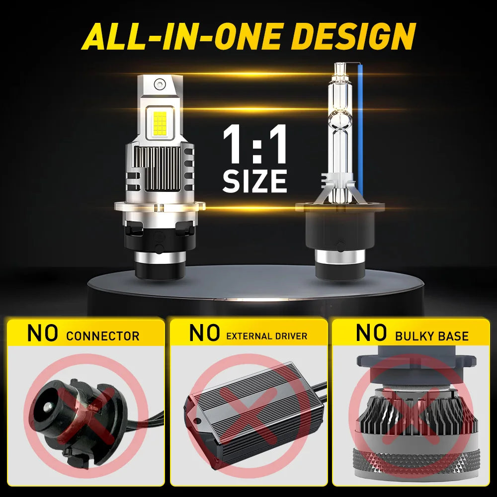 AUXITO 2Pcs D2S D4S LED Headlight Lamp 6500K White HID D2R D4R LED Headlight Bulb With A Cooling Fan 41W CANBUS Super Bright