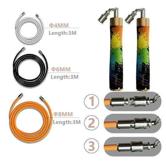 MOGOLD Graffiti Design Skipping Rope – Triple Ropes (4.0/6.0/8.0 mm), Freely Interchangeable & Portable Fitness Tool