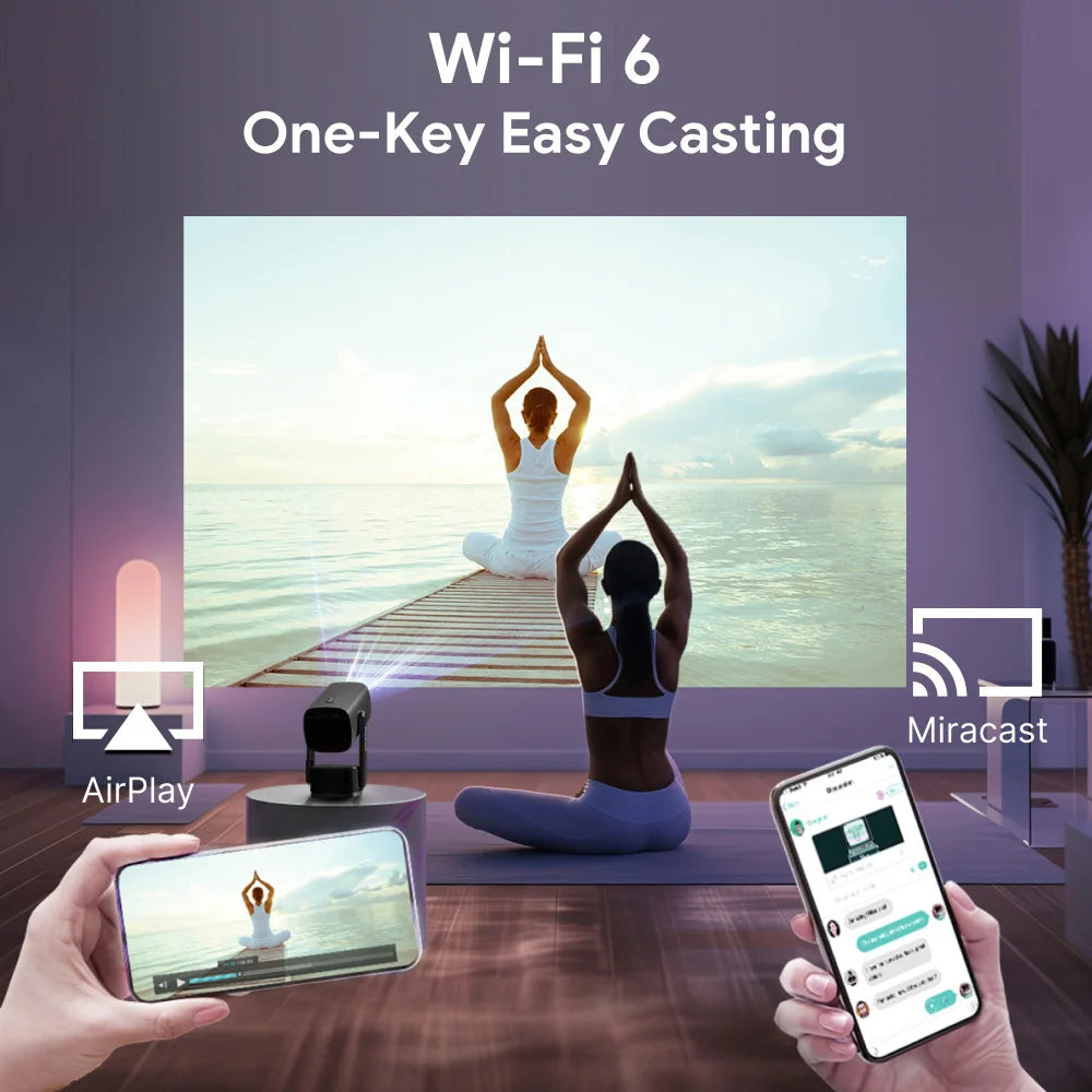 SkyEcho Mini Projector 1080P Home Theater 4K Video Projector Android OS 150'' Projection Size WiFi Bluetooth 5.2 Smart Projector