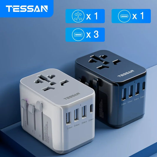 TESSAN Universal Travel Adapter with USB Port and Type C, Worldwide Power Adapter EU/UK/USA/AUS Plug for International Travel