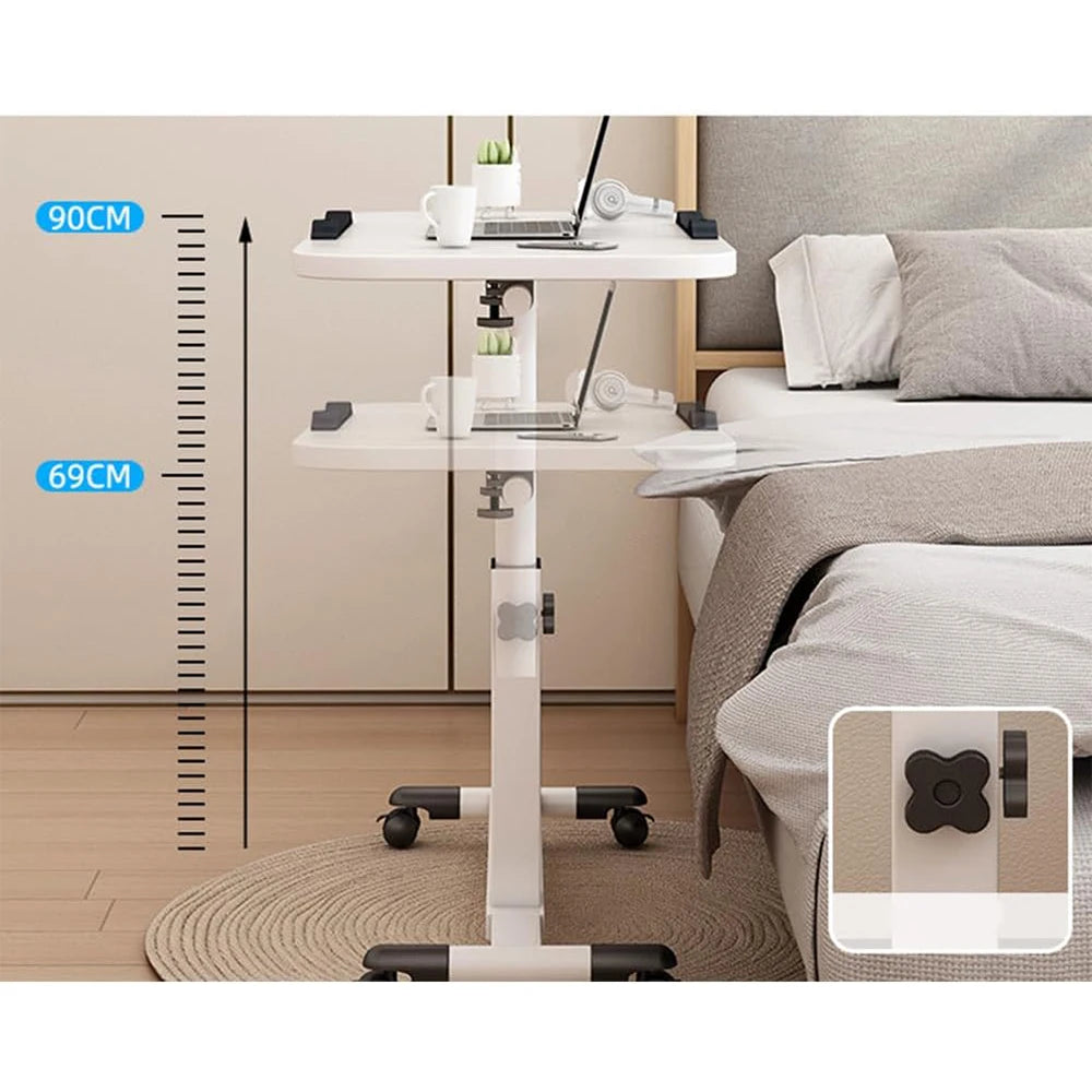 Foldable Standing Desk with Wheels 27.2-35.4" Height Adjustable Mobile Overbed Tables Metal Frame Portable Laptop Desk Bedroom