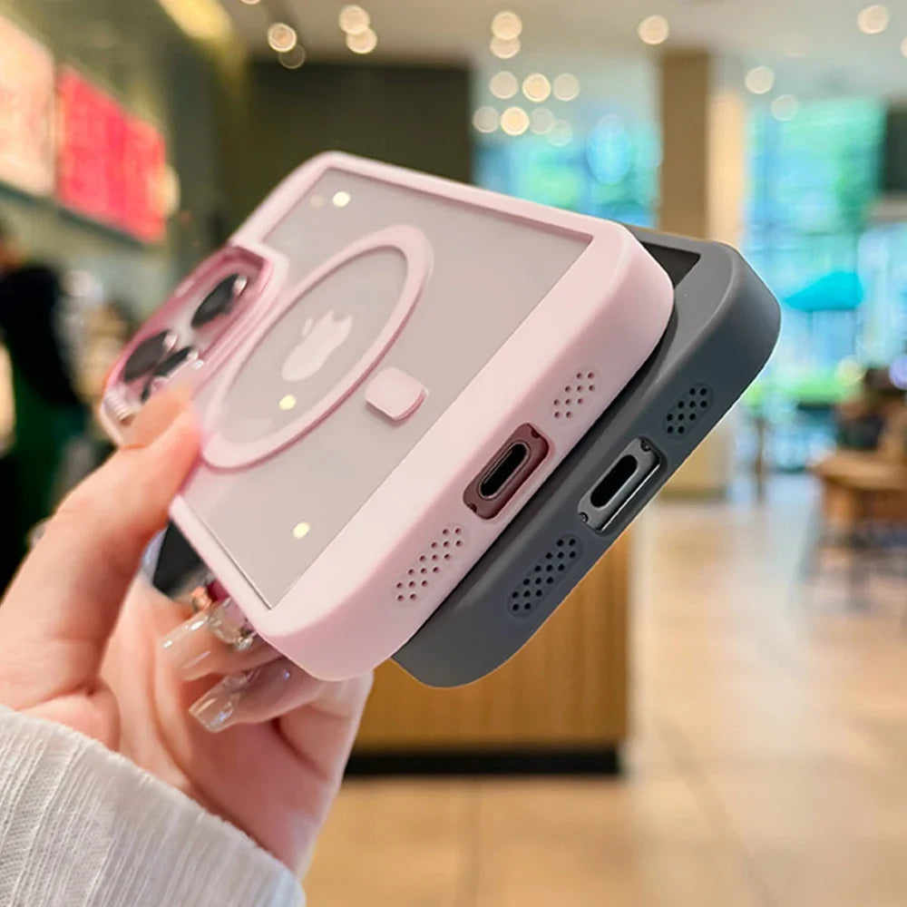 Luxury Clear For Magsafe Heat Dissipation Frame Phone Case For iPhone 16 15 14 13 13 12 11 Pro Max Acrylic Protective Back Cover